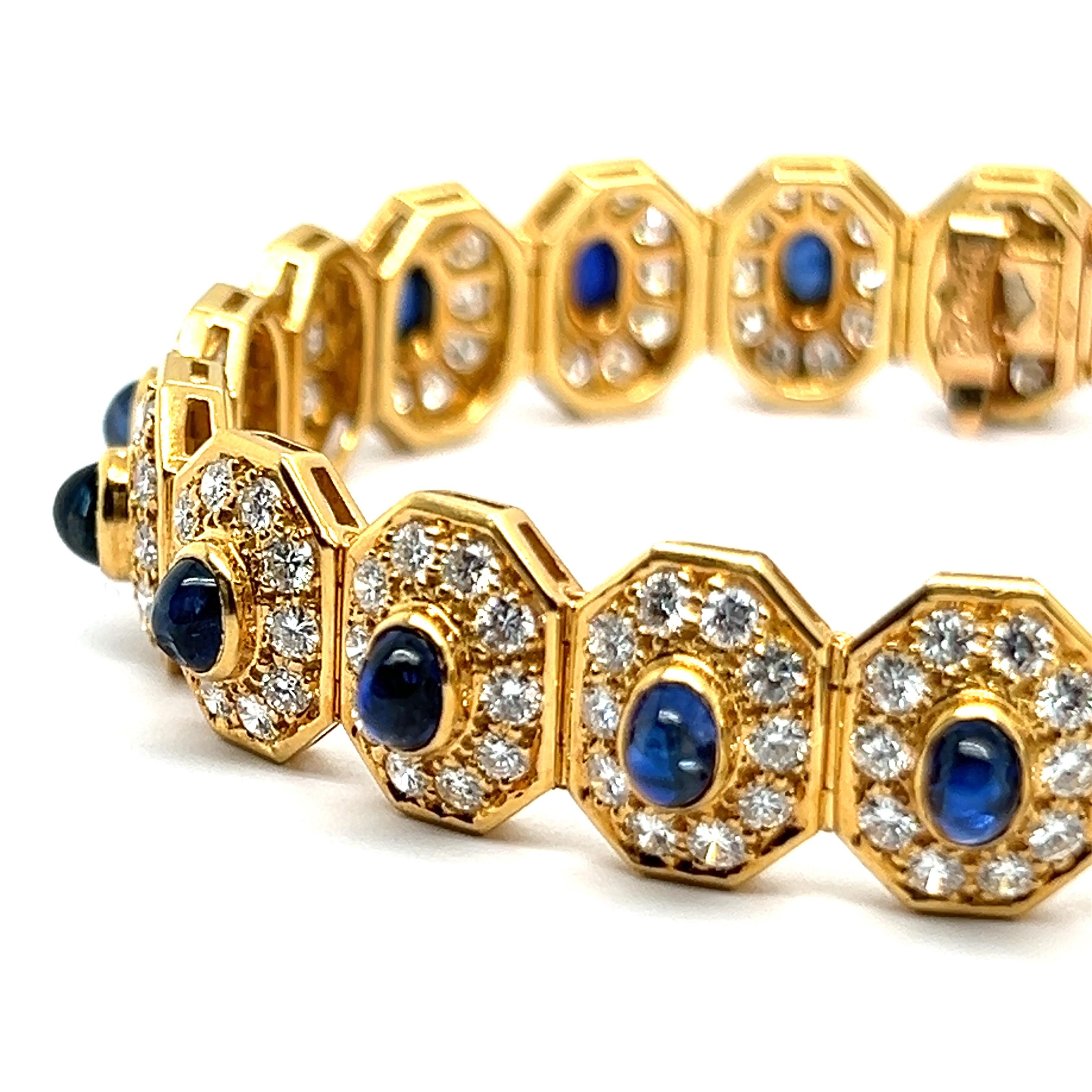 Bracelet with Blue Sapphires & Diamonds in 18 Karat Yellow Gold For Sale 7