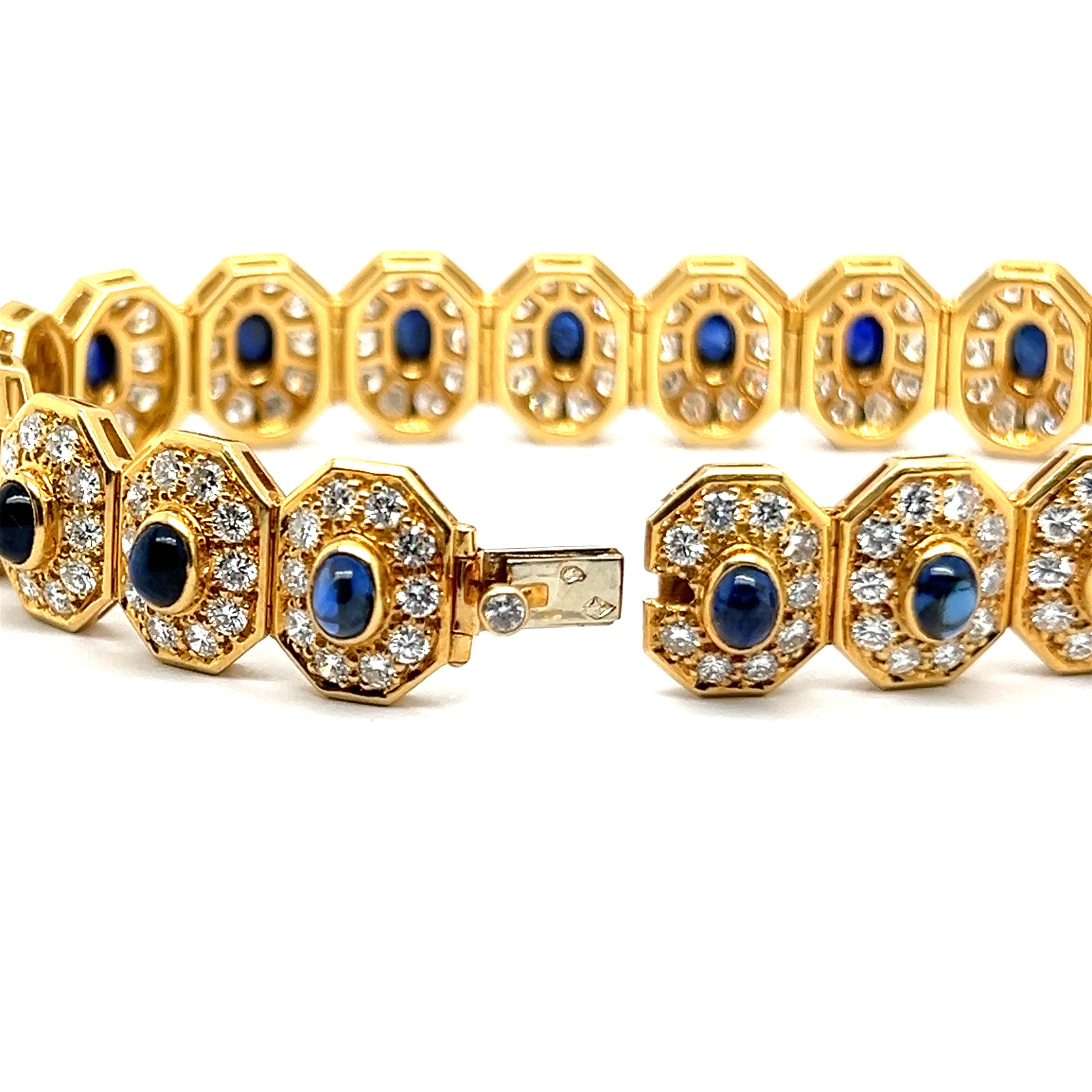 Bracelet with Blue Sapphires & Diamonds in 18 Karat Yellow Gold For Sale 8