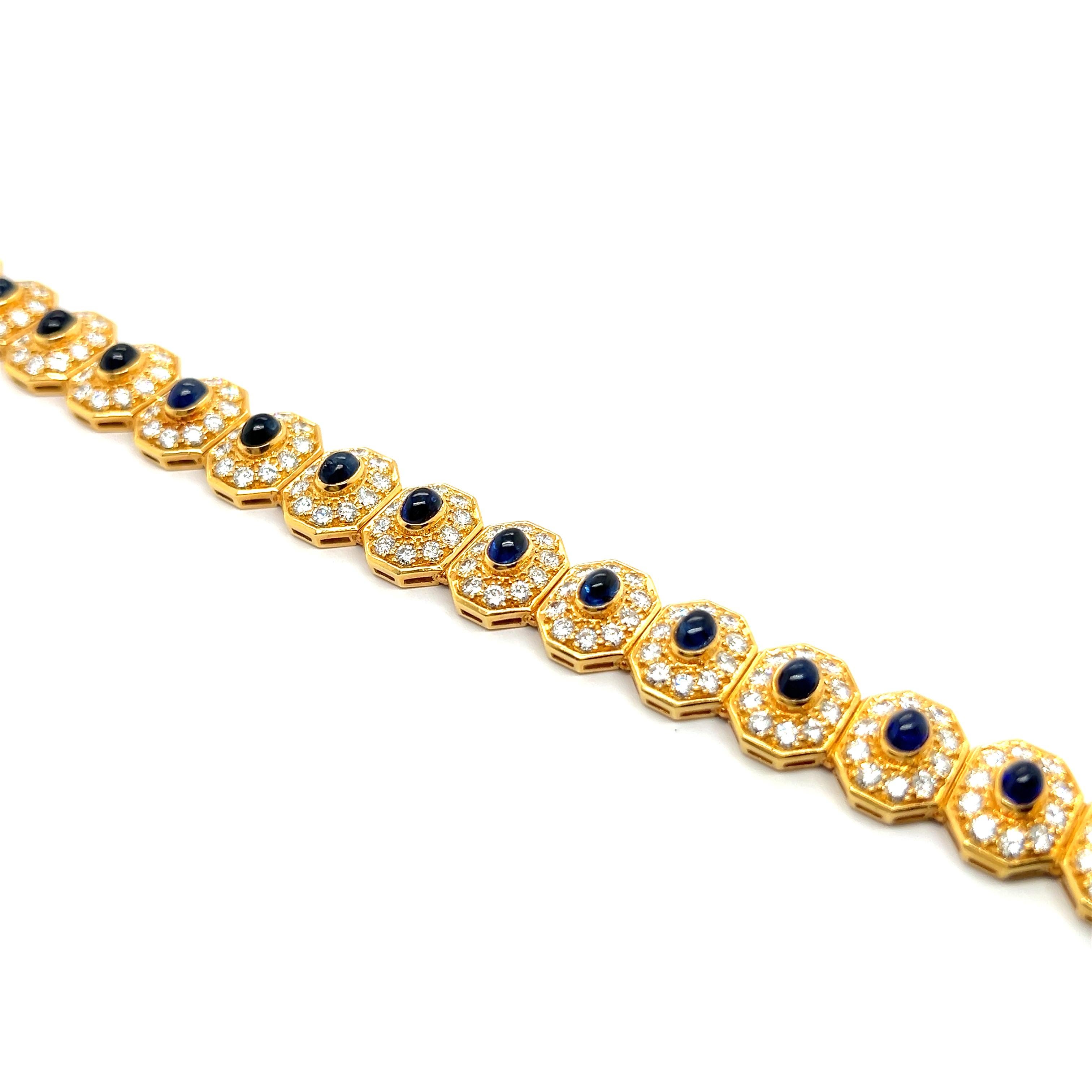 Bracelet with Blue Sapphires & Diamonds in 18 Karat Yellow Gold For Sale 9