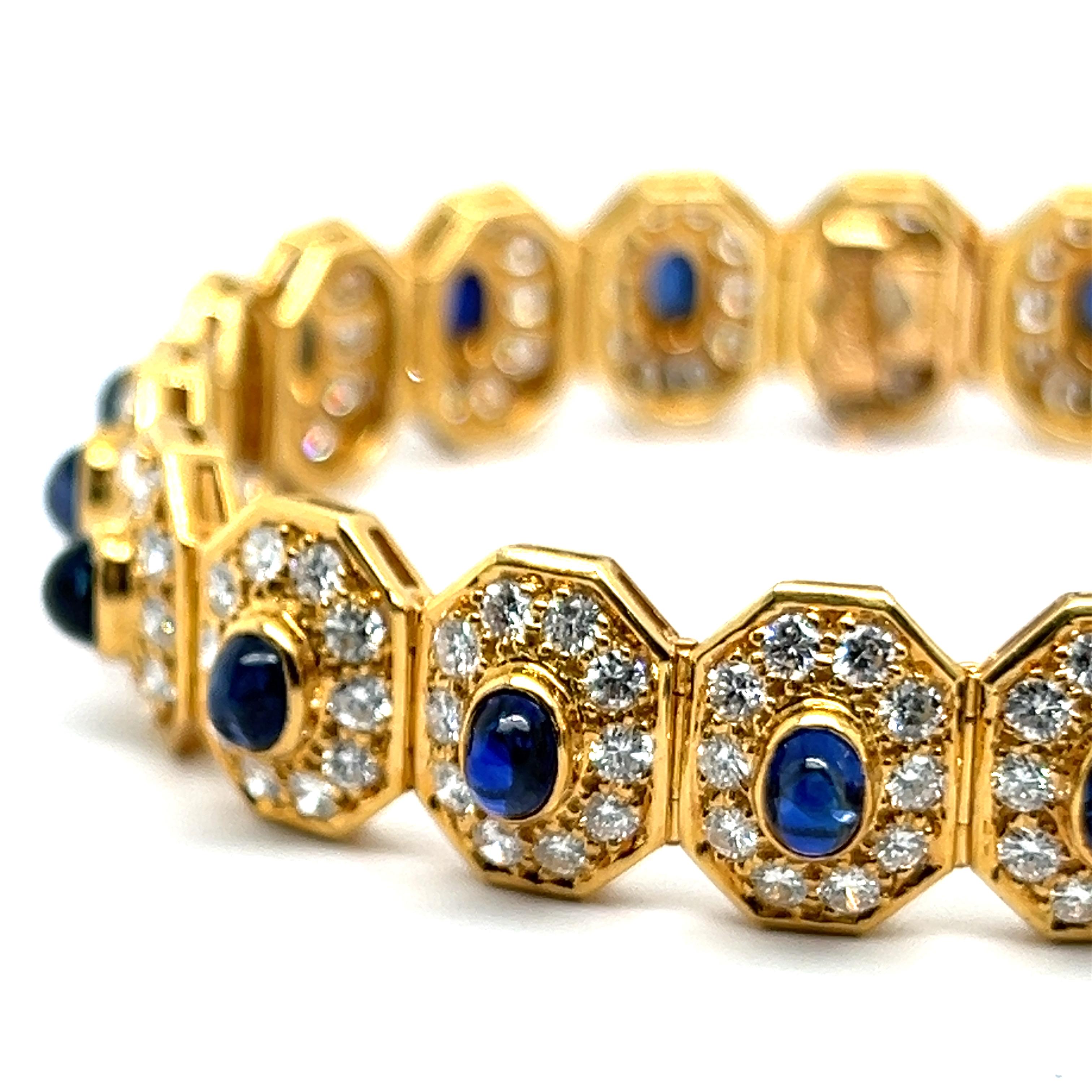 Bracelet with Blue Sapphires & Diamonds in 18 Karat Yellow Gold For Sale 10