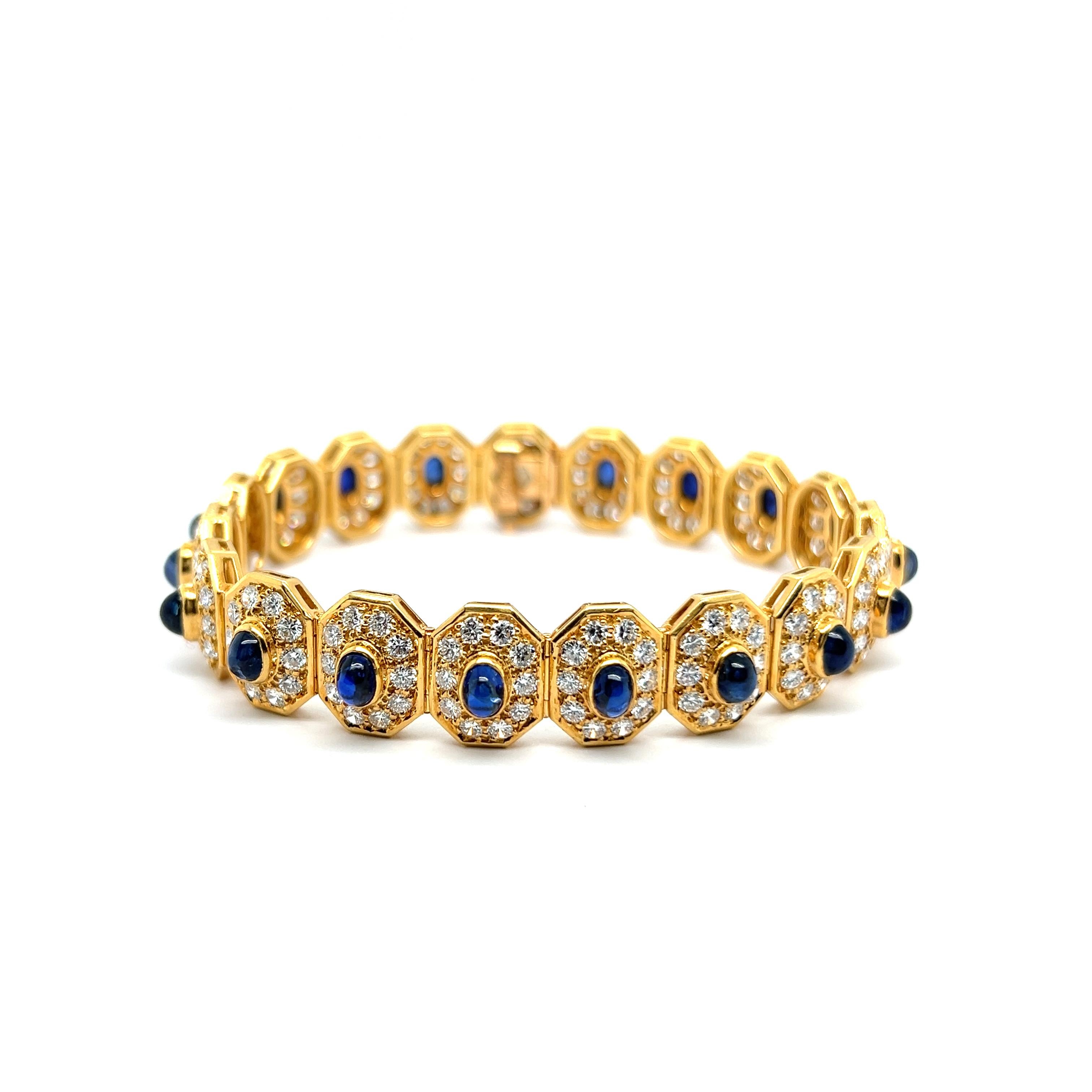 Bracelet with Blue Sapphires & Diamonds in 18 Karat Yellow Gold For Sale 11