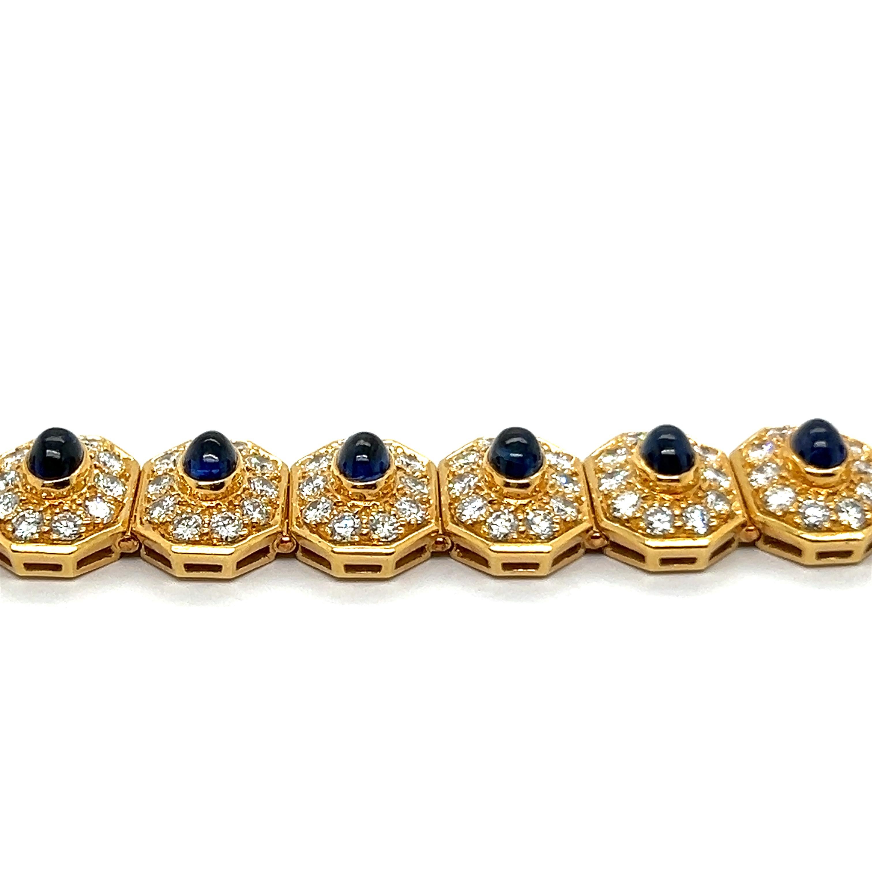 Armband aus 18 Karat Gelbgold mit blauenen Saphiren und Diamanten (Ovalschliff)