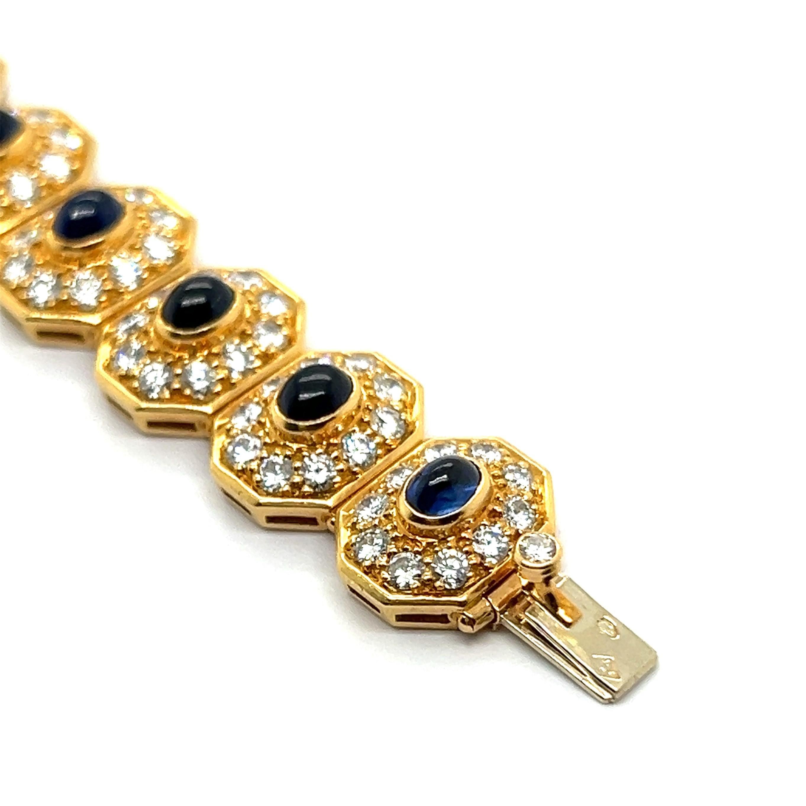Bracelet with Blue Sapphires & Diamonds in 18 Karat Yellow Gold In Excellent Condition For Sale In Lucerne, CH