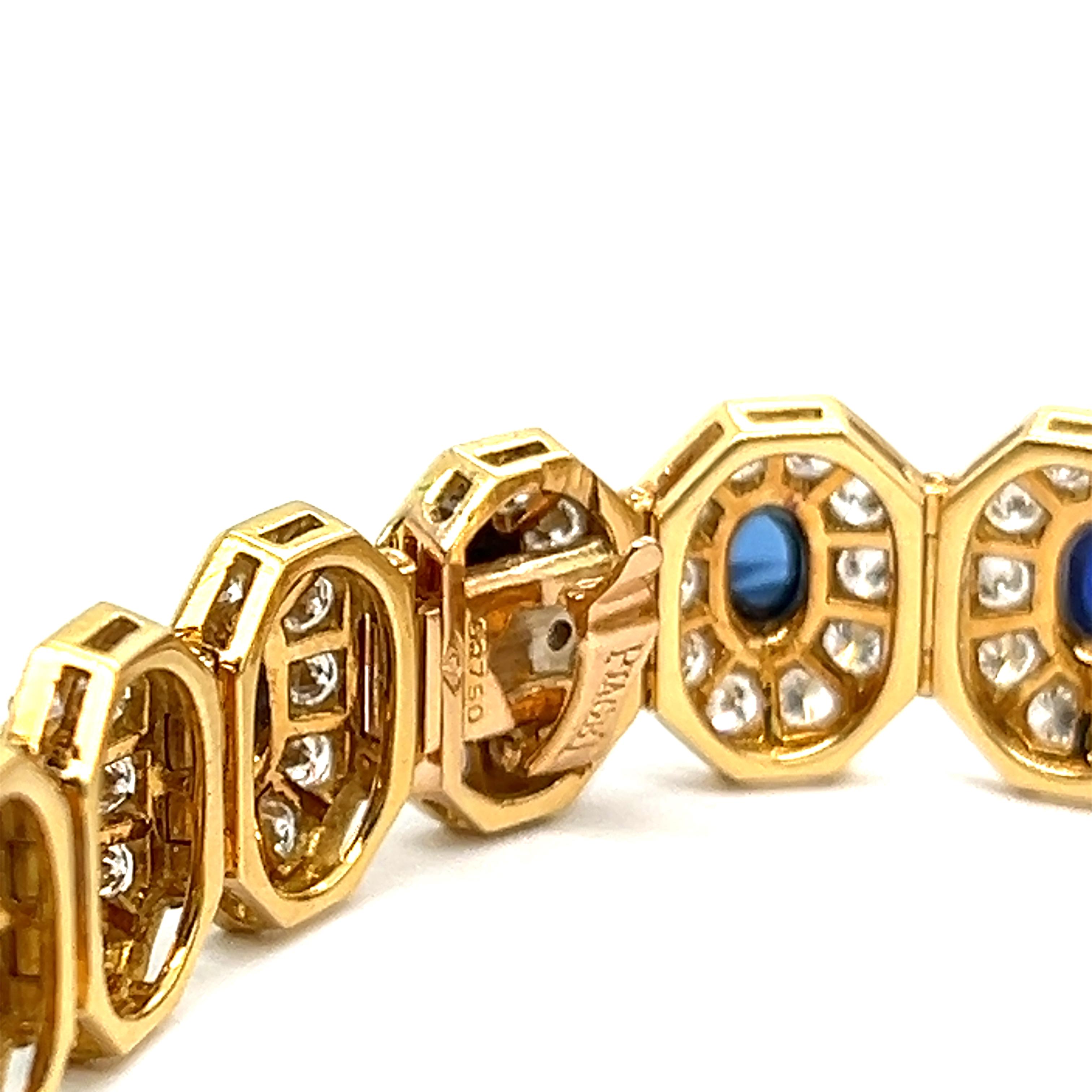 Bracelet with Blue Sapphires & Diamonds in 18 Karat Yellow Gold For Sale 2