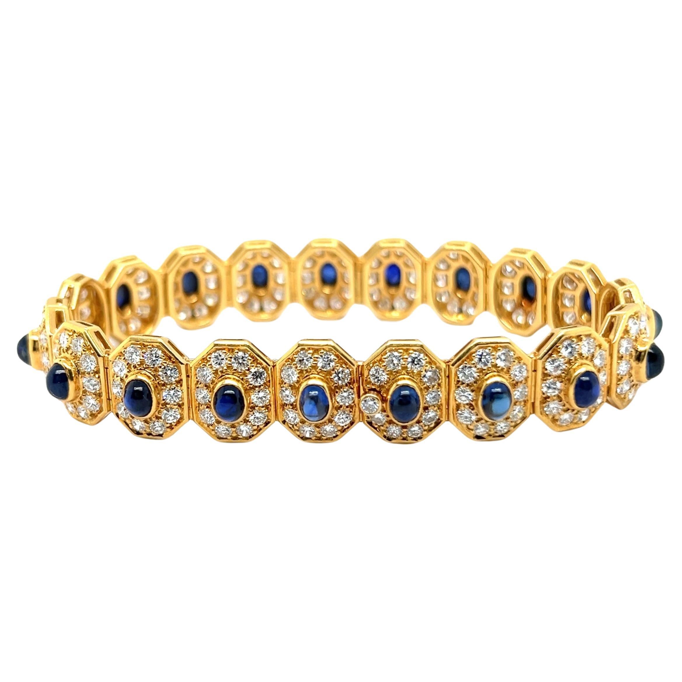 Bracelet with Blue Sapphires & Diamonds in 18 Karat Yellow Gold For Sale