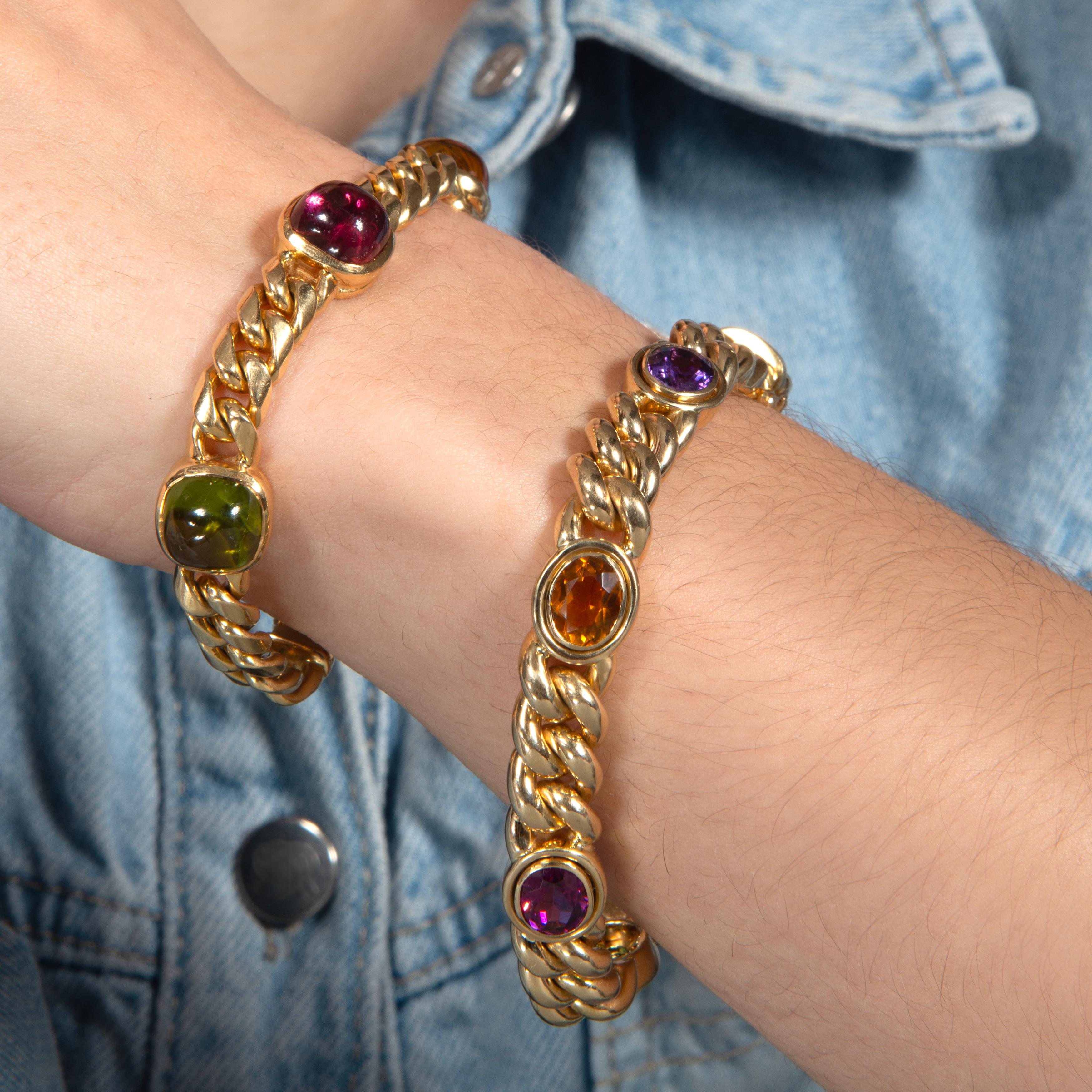 Women's or Men's Gold bracelet with gemstones For Sale