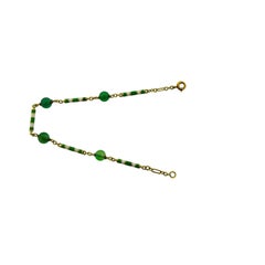 Gold Bracelet with Jadeite Bead and Enamel Deco Hand Constructed, circa 1920s