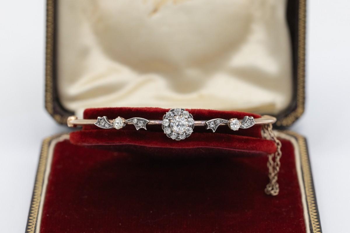 Old European Cut Gold bracelet with Old European cut diamonds 1.40ct. For Sale