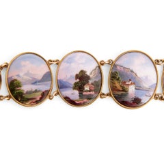 Gold Bracelet with Painted Enamel Plaques Portraying the Alps