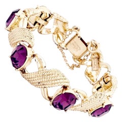 Vintage Gold Bracelet With Purple Crystals By Corocraft, 1950s