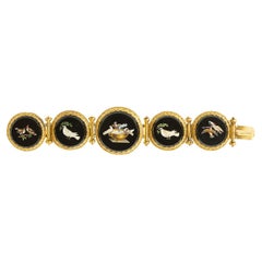 Antique Gold Bracelet with Roman Micromosaic Plaques from the Second Half of the 1800s
