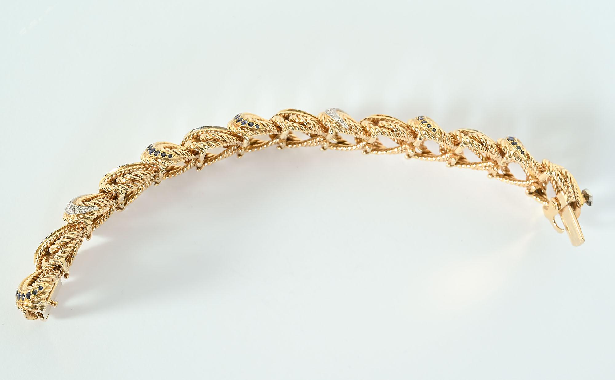 Brilliant Cut Gold Bracelet with Sapphires and Diamonds For Sale