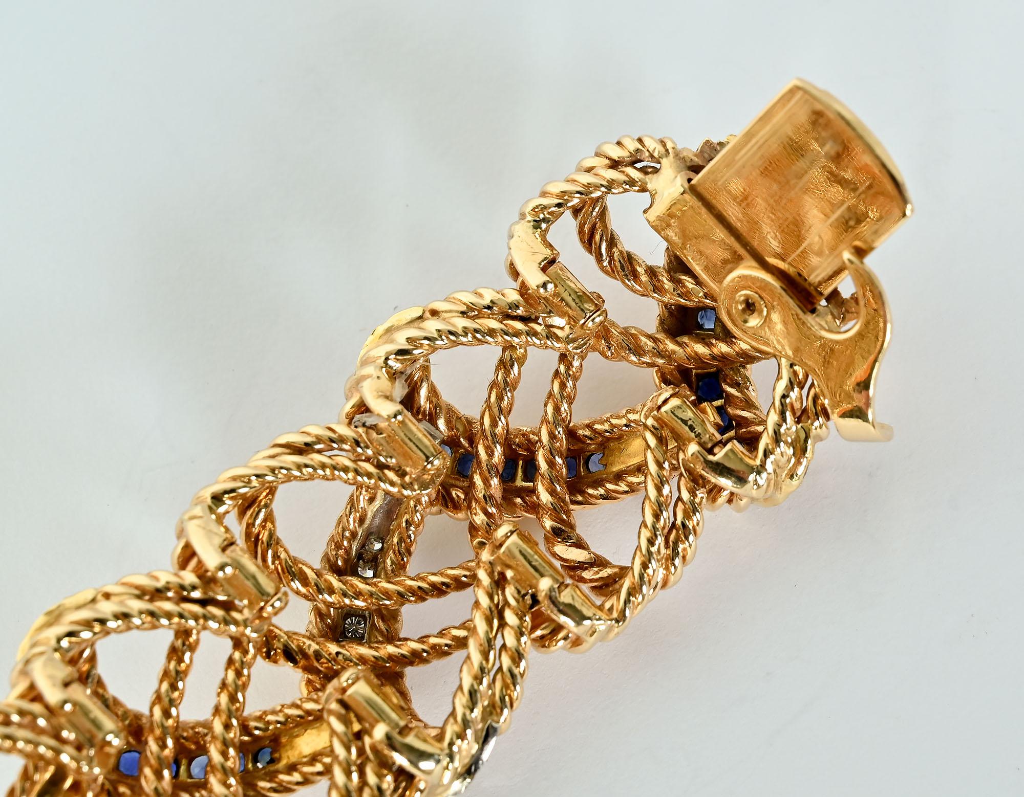 Gold Bracelet with Sapphires and Diamonds In Excellent Condition For Sale In Darnestown, MD