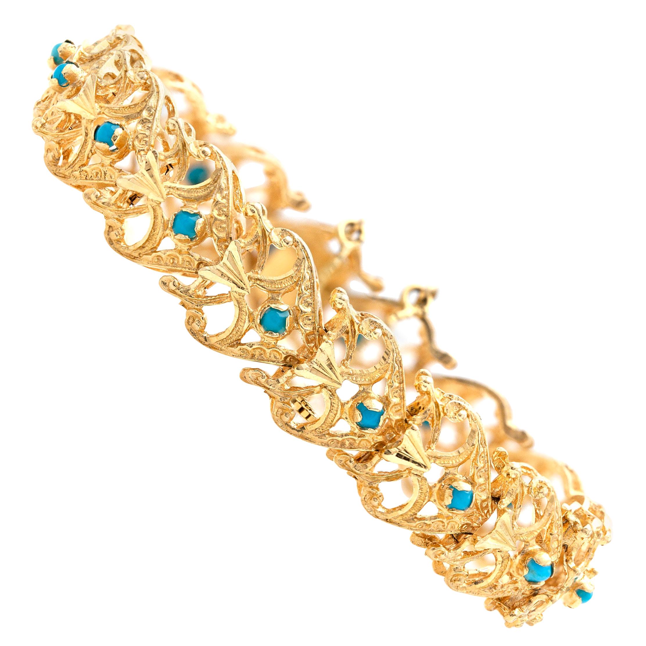 Gold Bracelet with Turquoise Beads For Sale