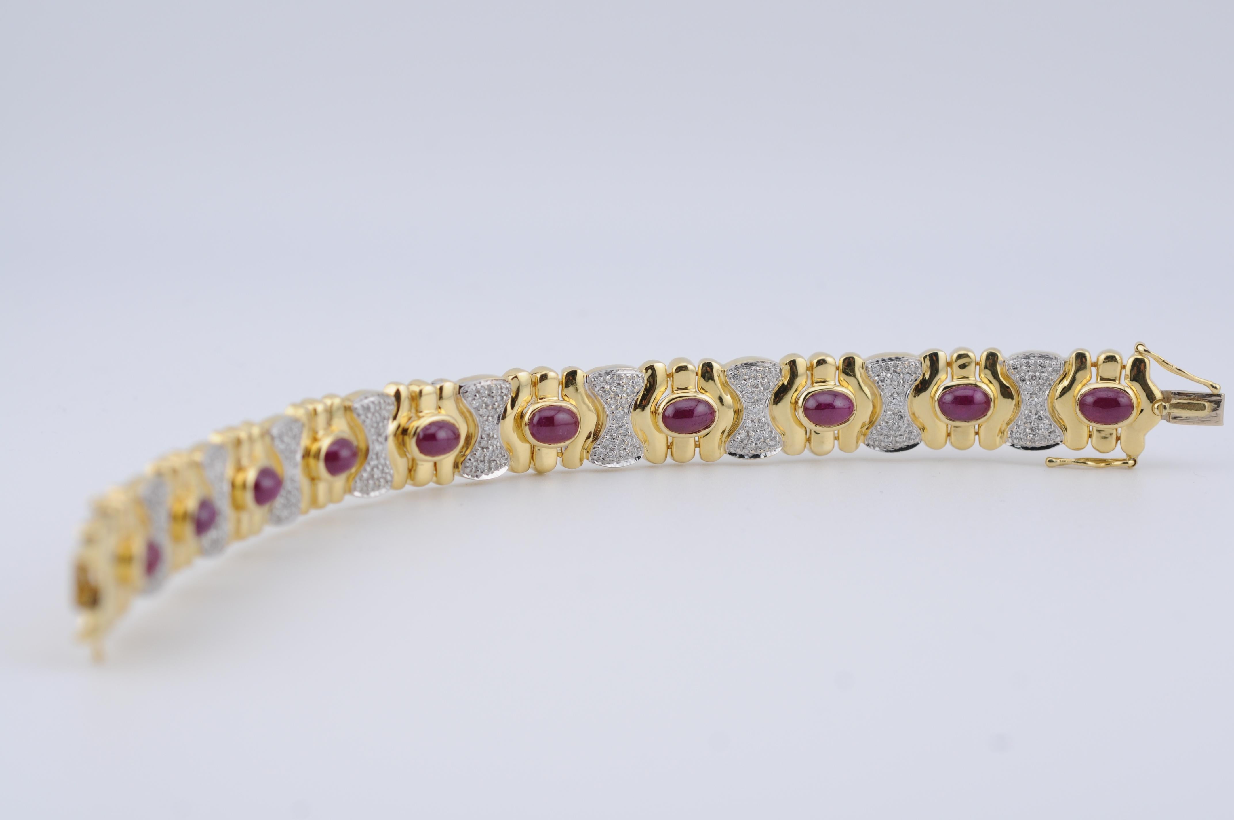 da uomo o donna Bracciale in oro con elementi e diamanti in oro bianco e rubini 18k in vendita