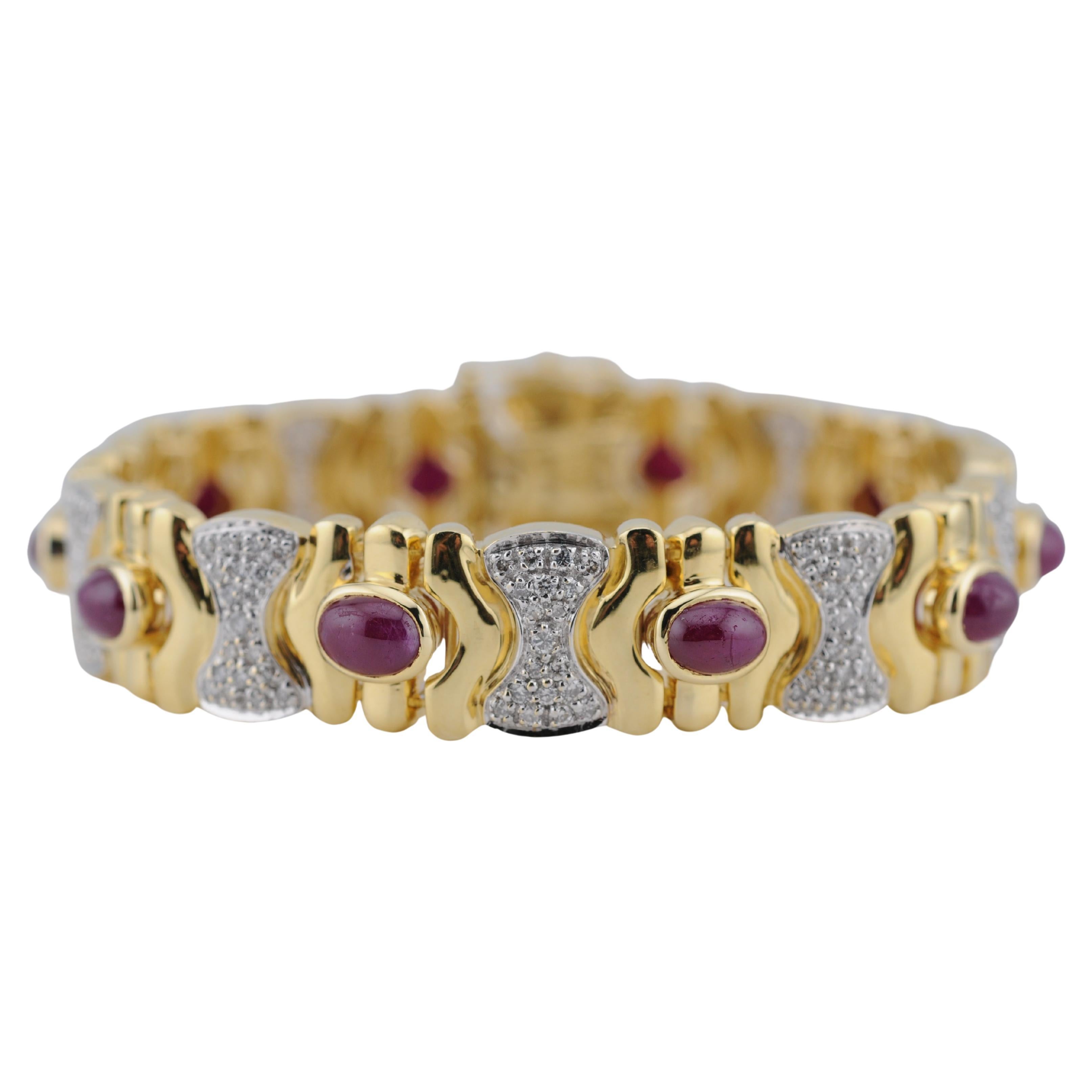Gold Bracelet with White Gold Elements & Diamonds rubys 18k