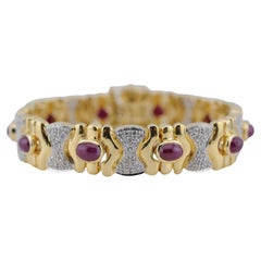 Gold Bracelet with White Gold Elements & Diamonds rubys 18k