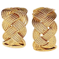 Gold Braided Hoop Earrings 14 Karat Yellow Gold Twist "C" or Circle Earrings