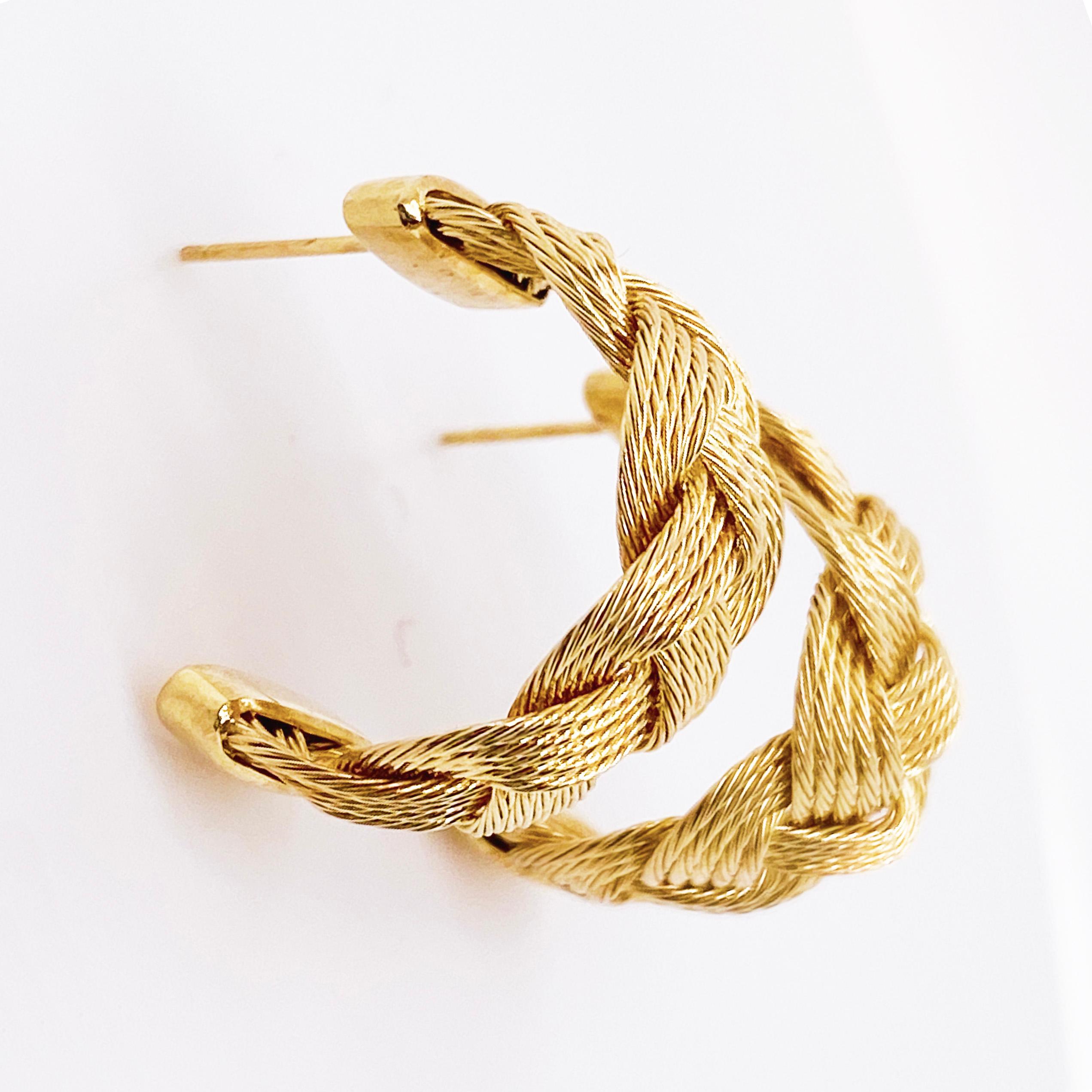 These estate earrings were created with quality in mind!  Beautiful hand braided 14 karat gold wire makes an amazing weaved pattern in these earrings. The earrings are 1/2 inch wide and 3/4 inches long. The 14 karat yellow gold earrings have a post