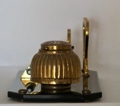 Gold Brass and Black Glass Inkwell
