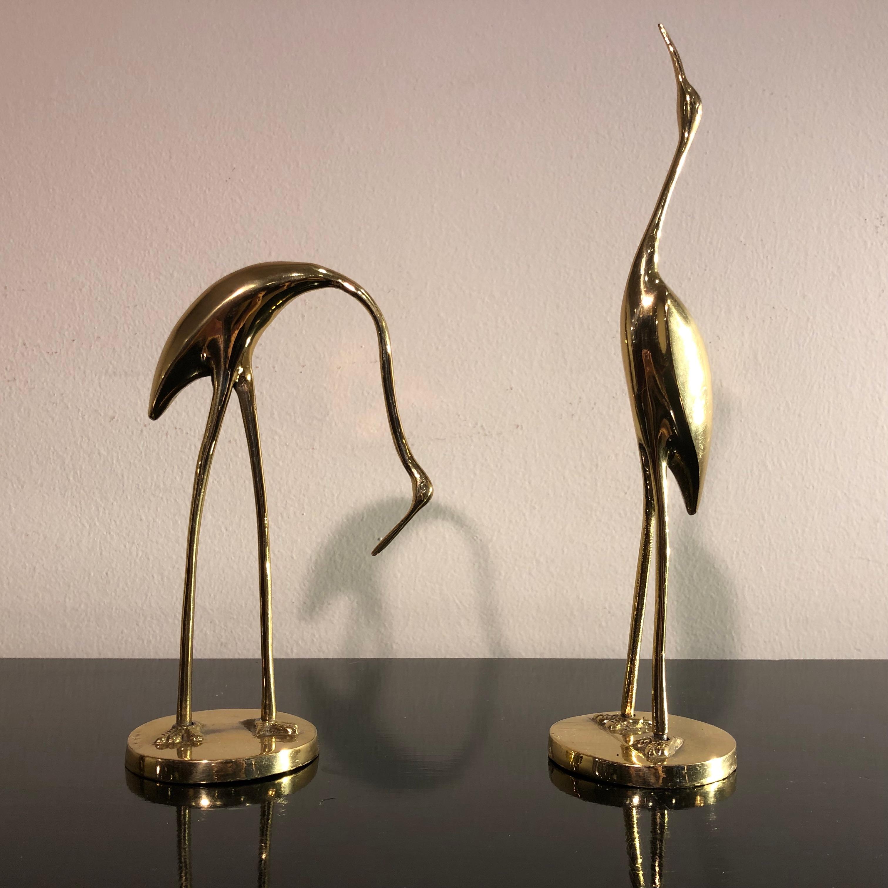 Gold Brass Animal Sculptures Representing Little Herons Form France from 1970s 1