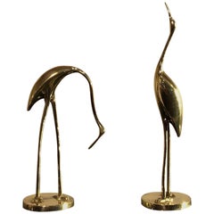 Gold Brass Animal Sculptures Representing Little Herons Form France from 1970s