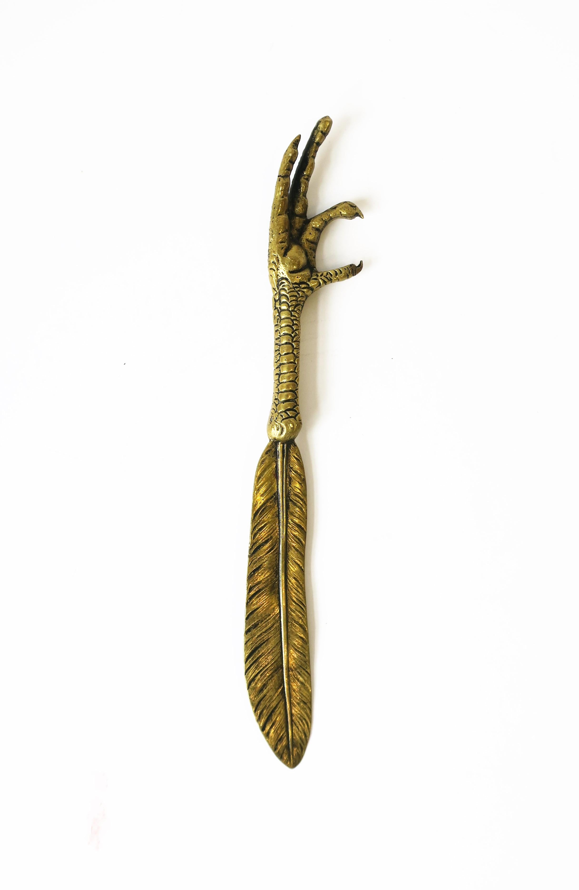 Gold Brass Bird Claw and Feather Letter Opener 6