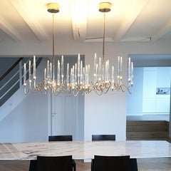 Gold Brass Chandelier with Crystal LEDs, Made in Italy