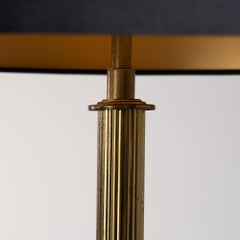 Gold Brass Floor Lamp, Italian Design, Fabric Shade, 20th Century