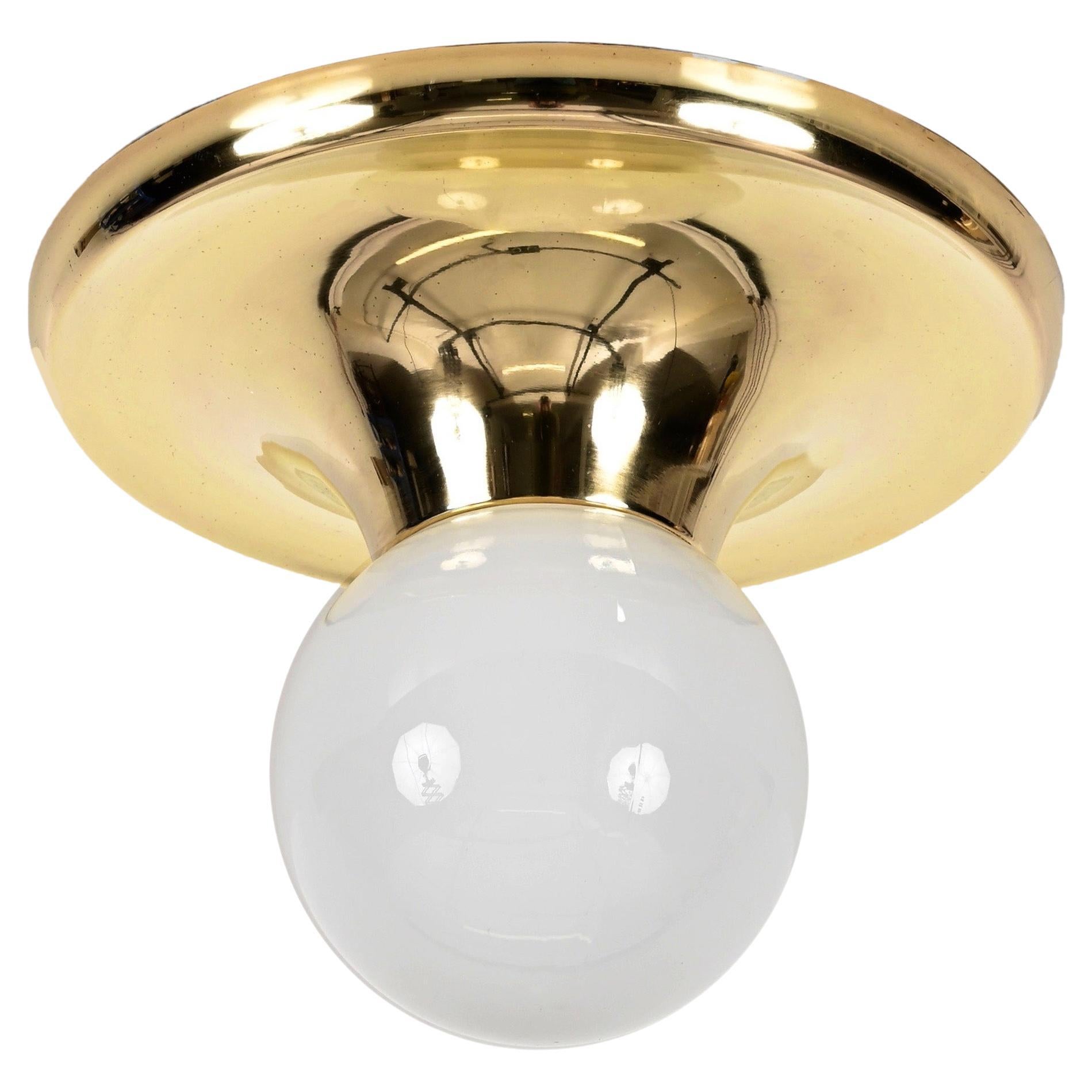  Gold Brass "Light Ball" by Flos, Italian Wall or Ceiling Lamp, Castiglioni 1960 For Sale