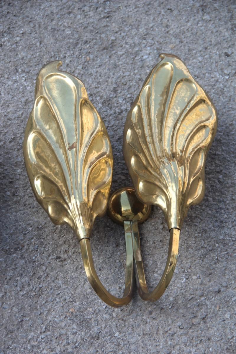 Mid-Century Modern Gold Brass Pair Bottega Gadda Carlo Giorgi Wall Sconces Leaves Italian Design