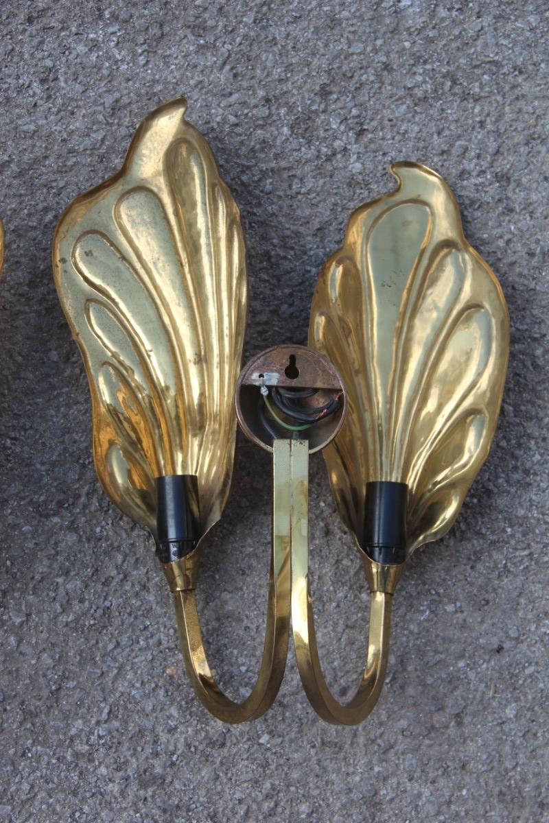 Gold Brass Pair Bottega Gadda Carlo Giorgi Wall Sconces Leaves Italian Design In Good Condition In Palermo, Sicily