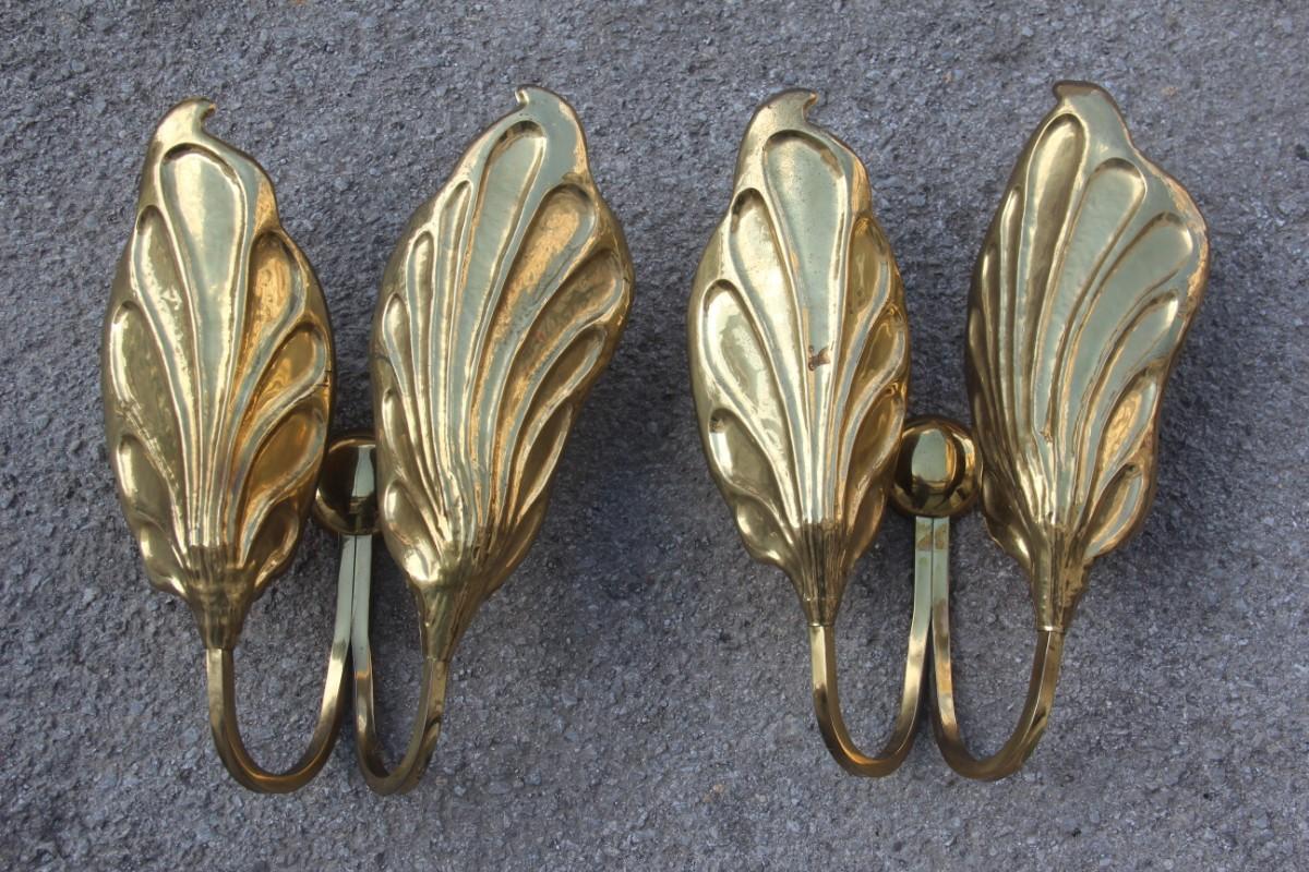 Late 20th Century Gold Brass Pair Bottega Gadda Carlo Giorgi Wall Sconces Leaves Italian Design