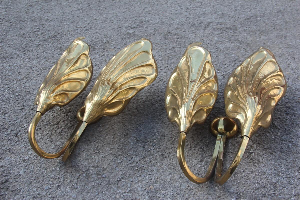 Gold Brass Pair Bottega Gadda Carlo Giorgi Wall Sconces Leaves Italian Design 1