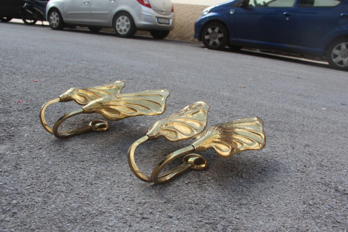 Gold Brass Pair Bottega Gadda Carlo Giorgi Wall Sconces Leaves Italian Design 2