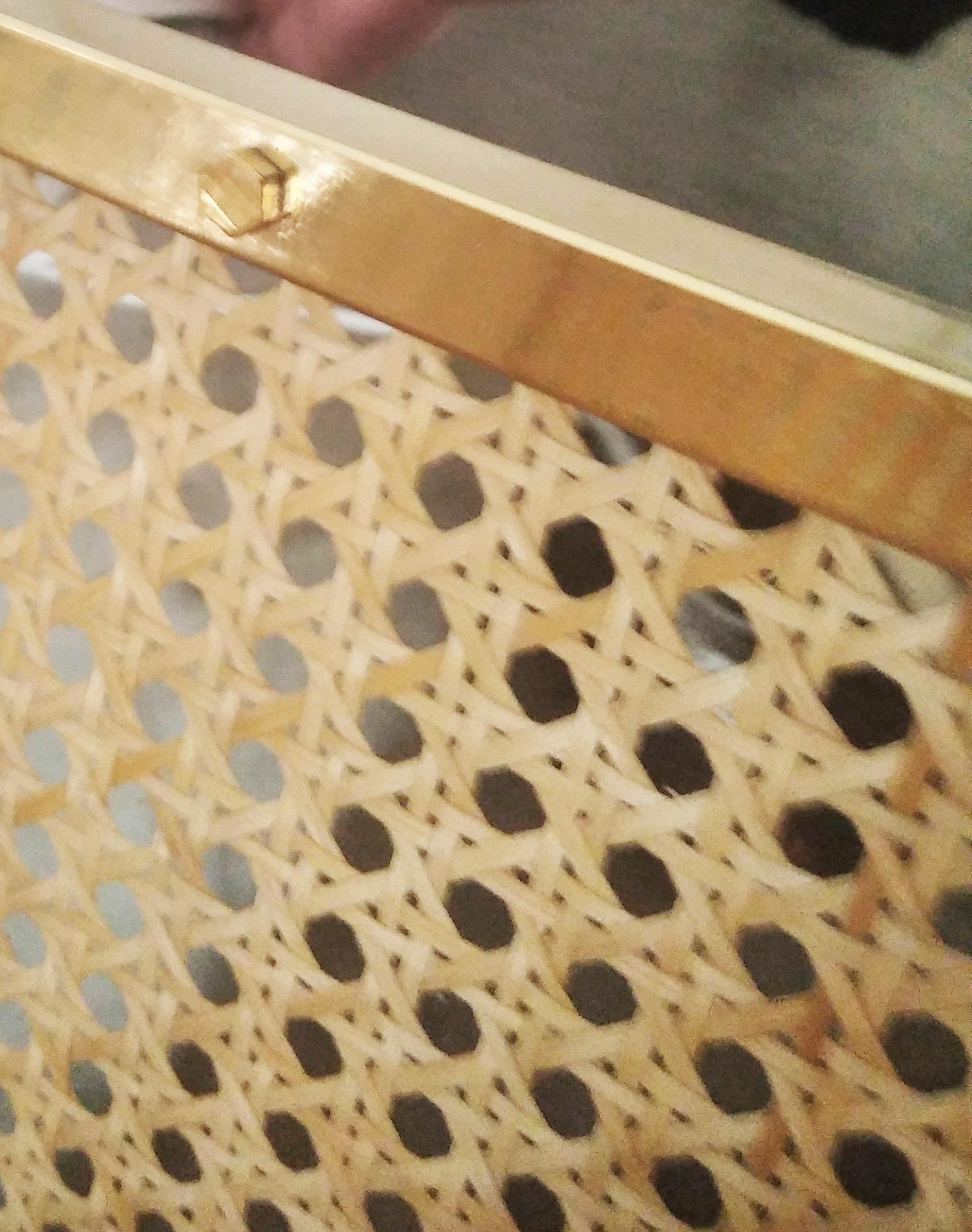 Goldmessing Pflanzgefäß, Übertopf Jardinière Rattan Wien Stroh  Plexiglas , 1950er Jahre im Angebot 3