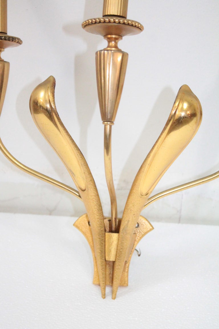 Andorran Gold Brass Sconces Sciolari Roma Art Deco, 1940s For Sale