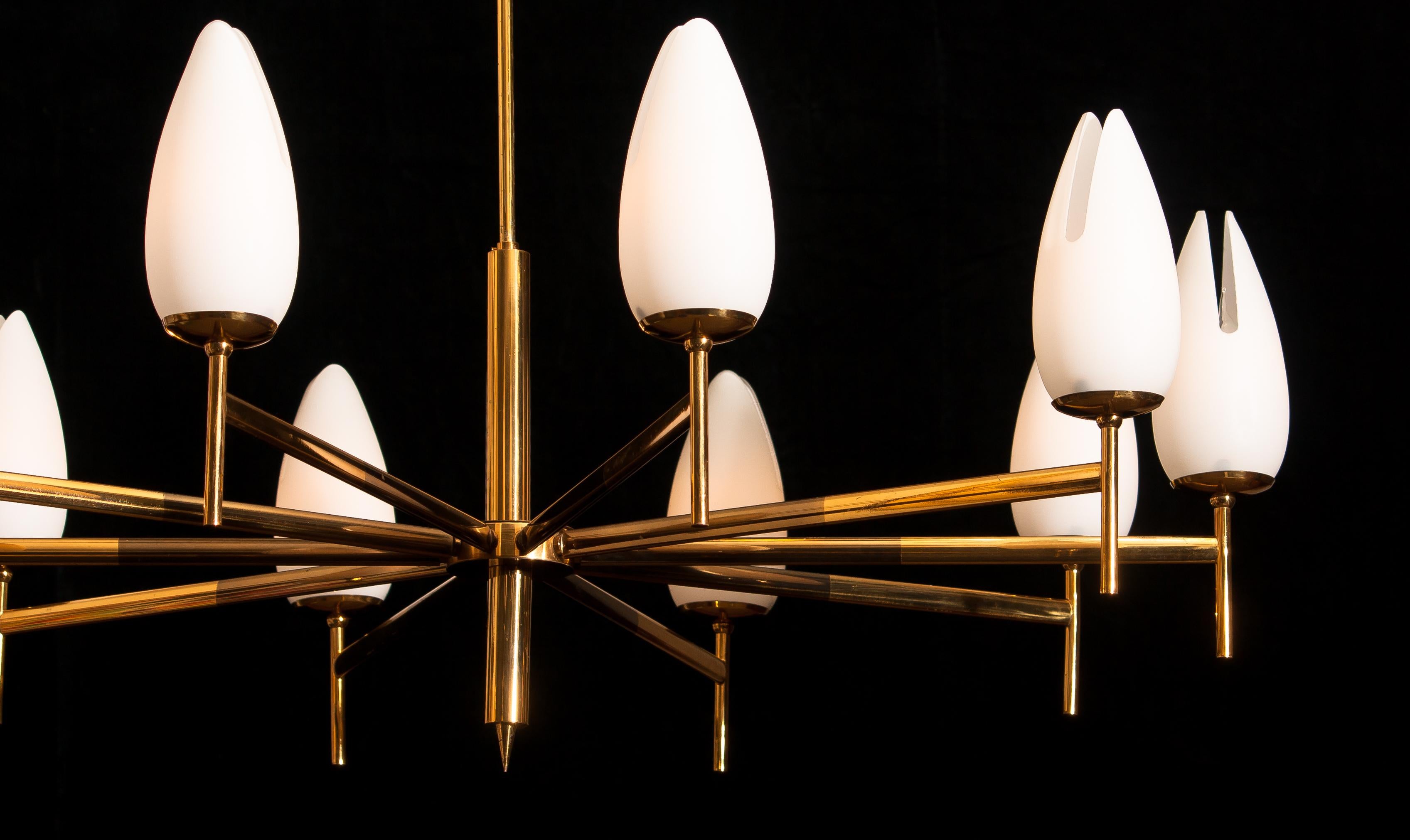 Mid-20th Century 1960s, Hollywood Regency Two-Tone Brass Stilnovo Chandelier, Italy