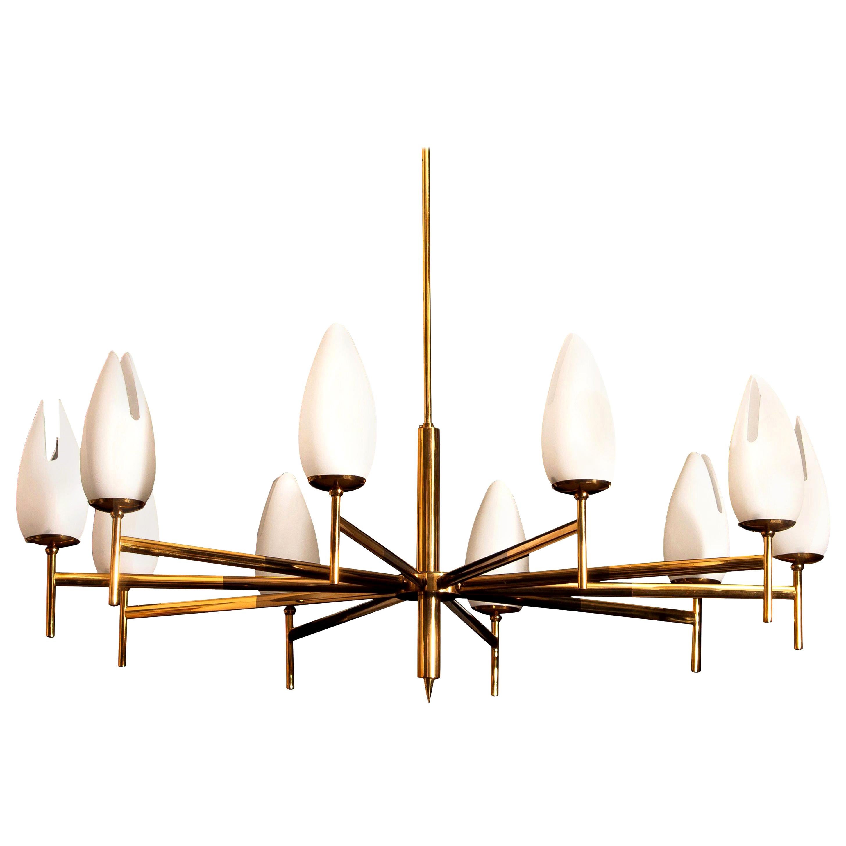 1960s, Hollywood Regency Two-Tone Brass Stilnovo Chandelier, Italy