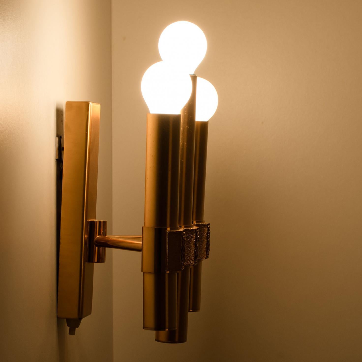 Gold Brass White Glass Wall Light by Angelo Brotto For Sale 3