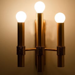 Gold Brass White Glass Wall Light by Angelo Brotto