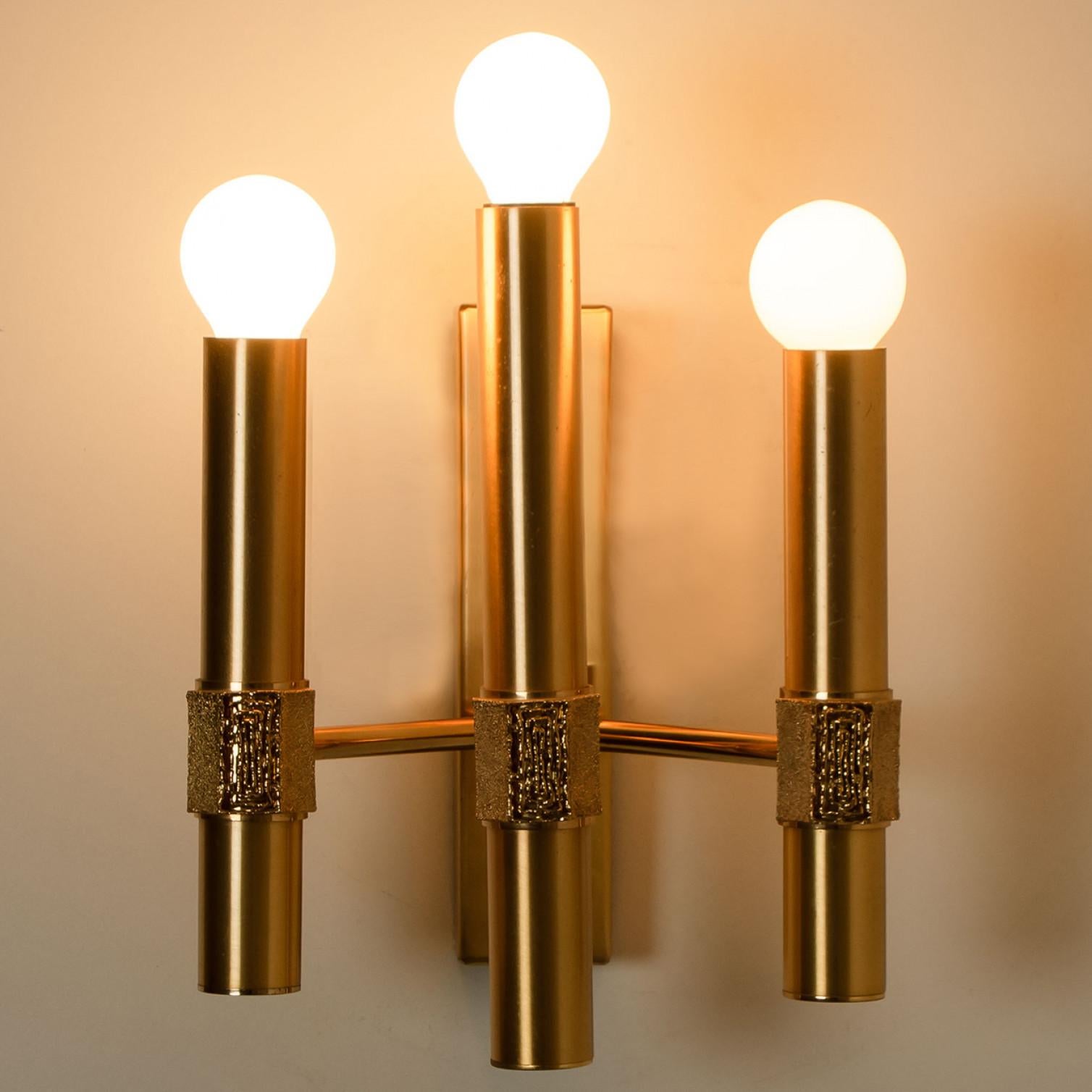 Mid-Century Modern Gold Brass White Glass Wall Light by Angelo Brotto For Sale