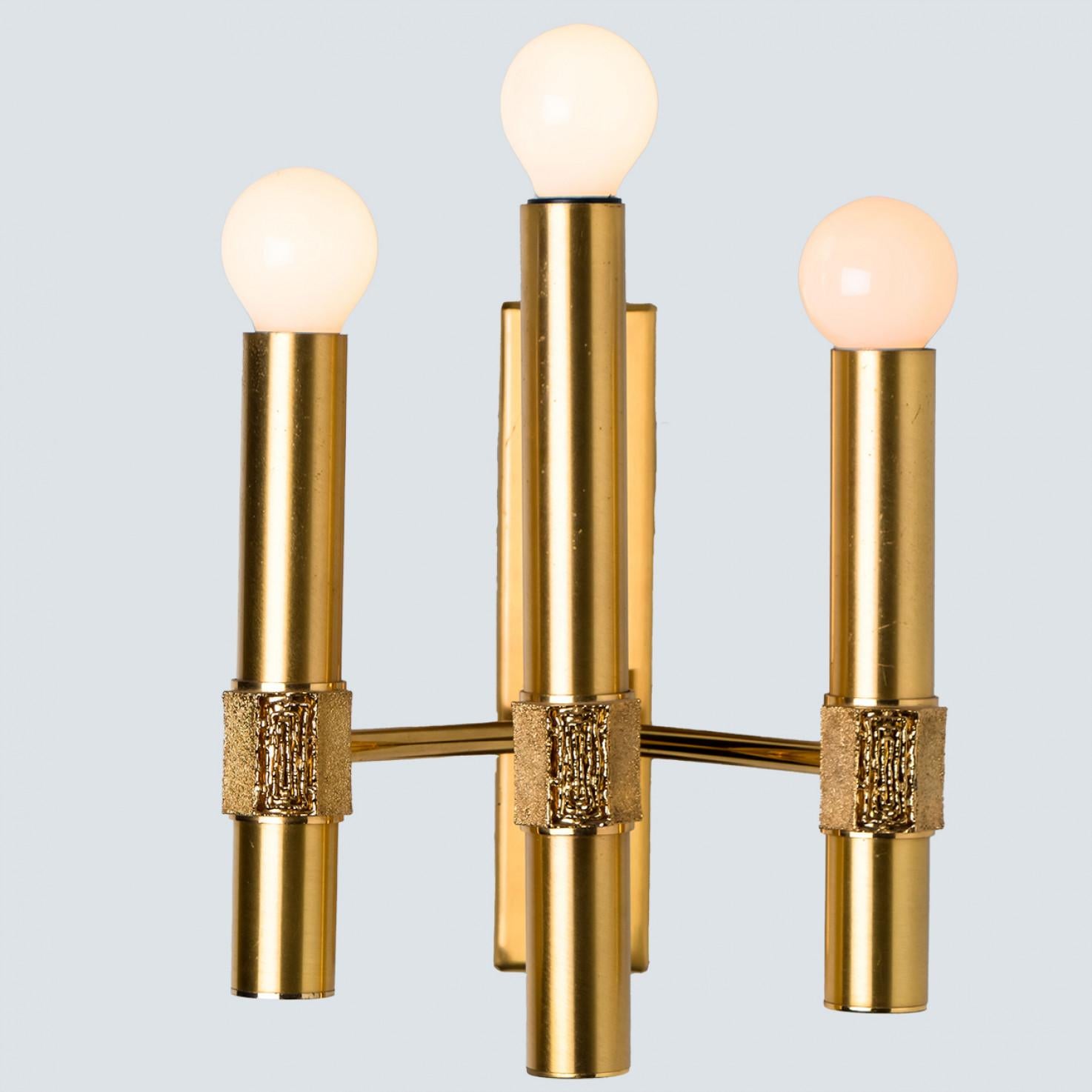 Italian Gold Brass White Glass Wall Light by Angelo Brotto For Sale