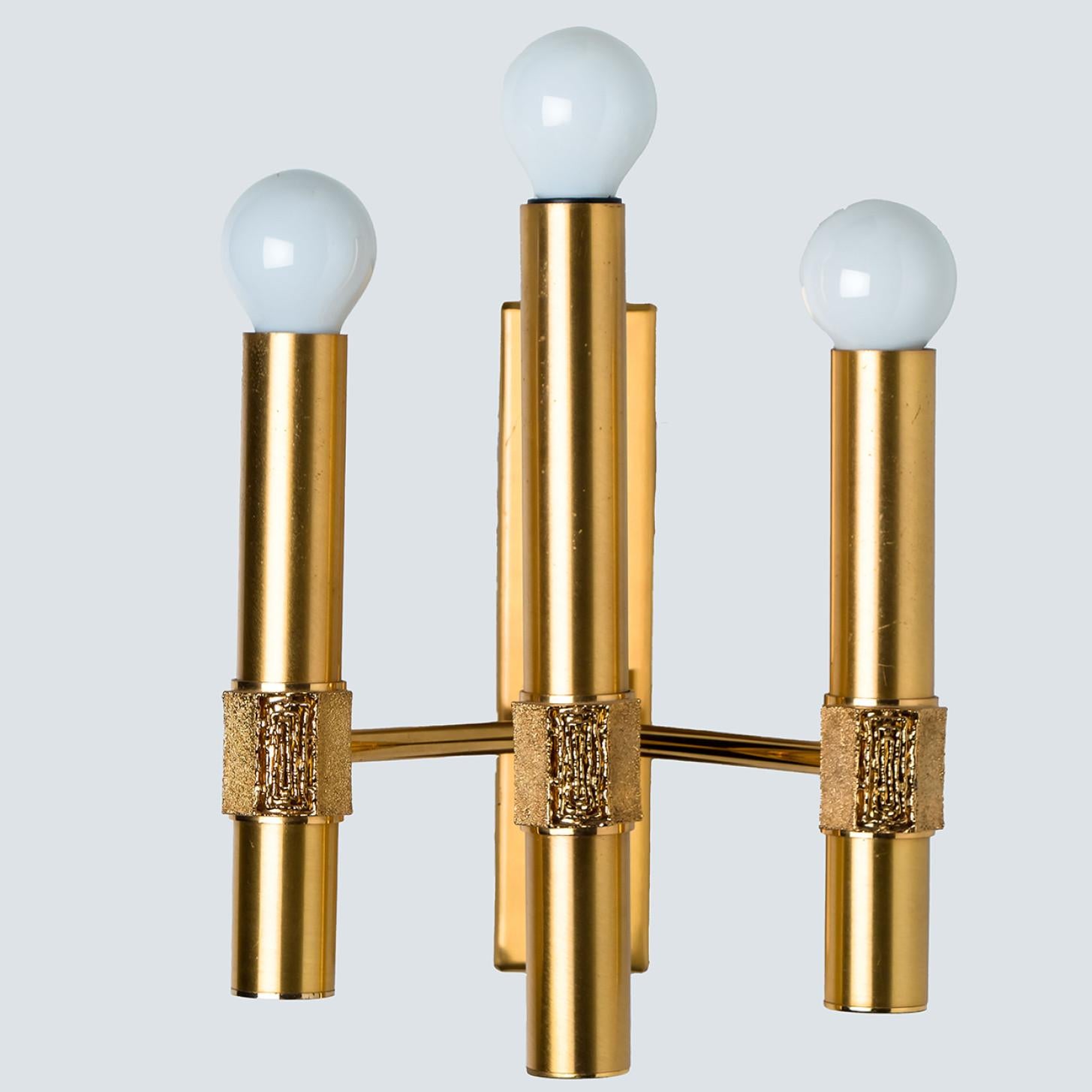 Gold Brass White Glass Wall Light by Angelo Brotto In Good Condition For Sale In Rijssen, NL