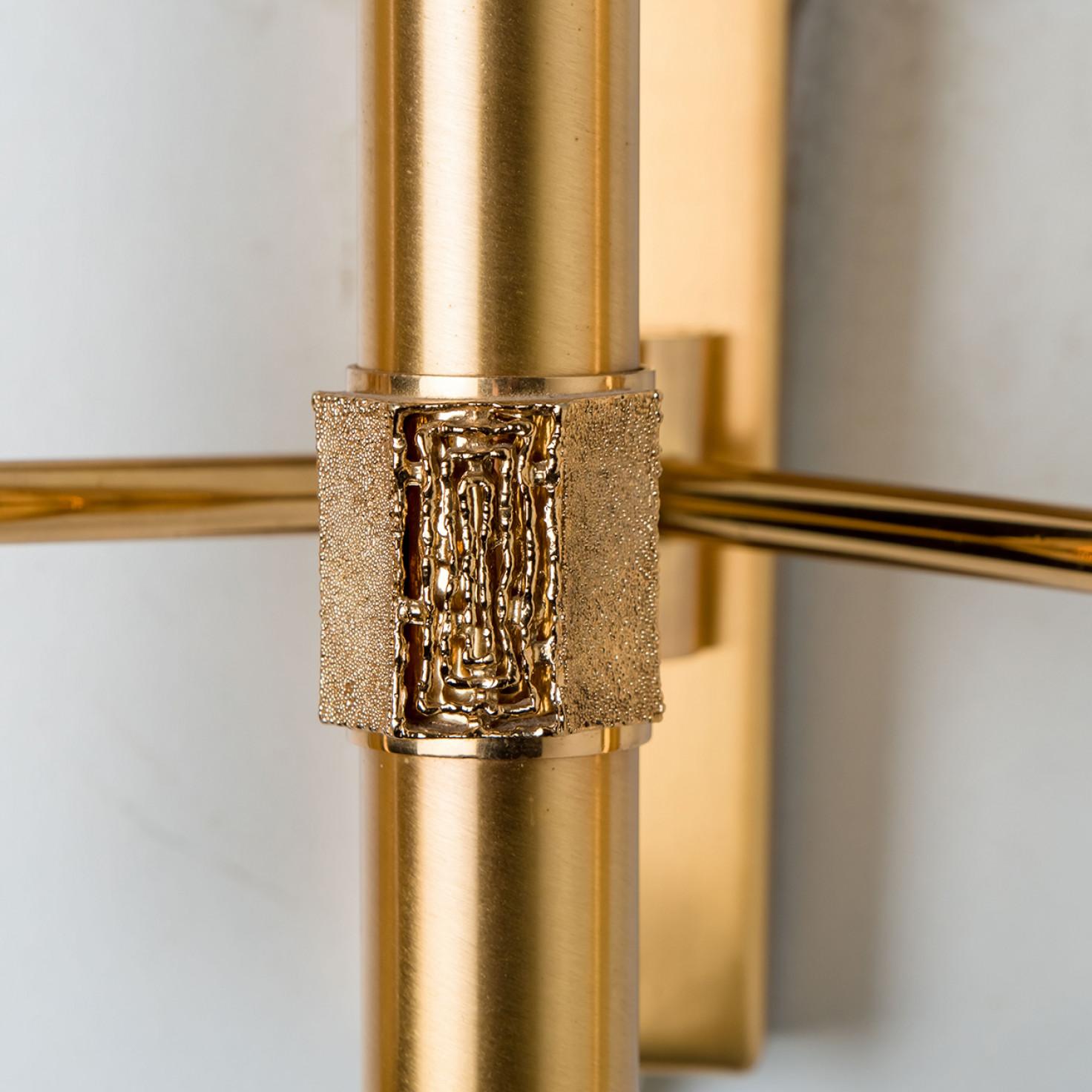 Gold Brass White Glass Wall Light by Angelo Brotto In Good Condition For Sale In Rijssen, NL