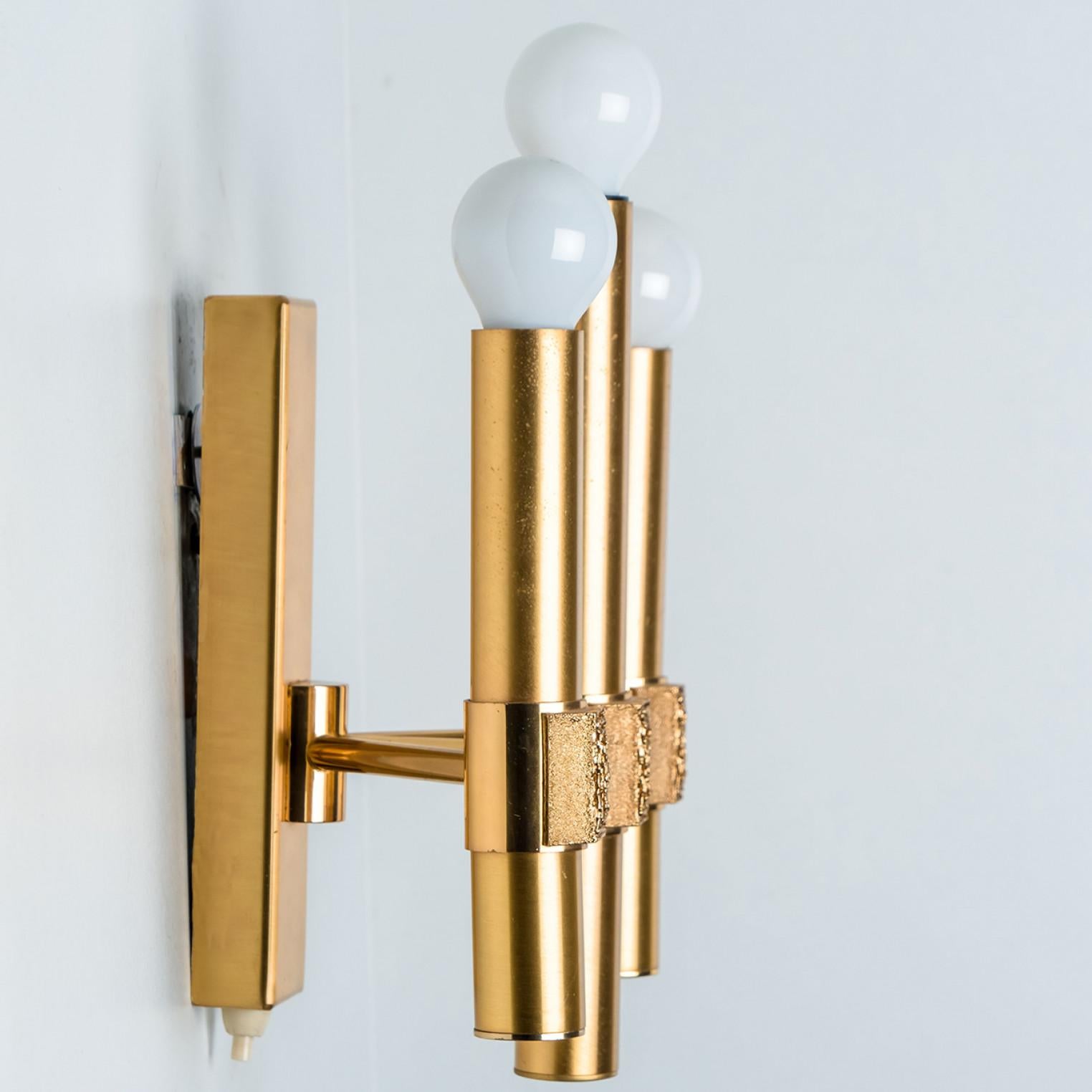Mid-20th Century Gold Brass White Glass Wall Light by Angelo Brotto For Sale