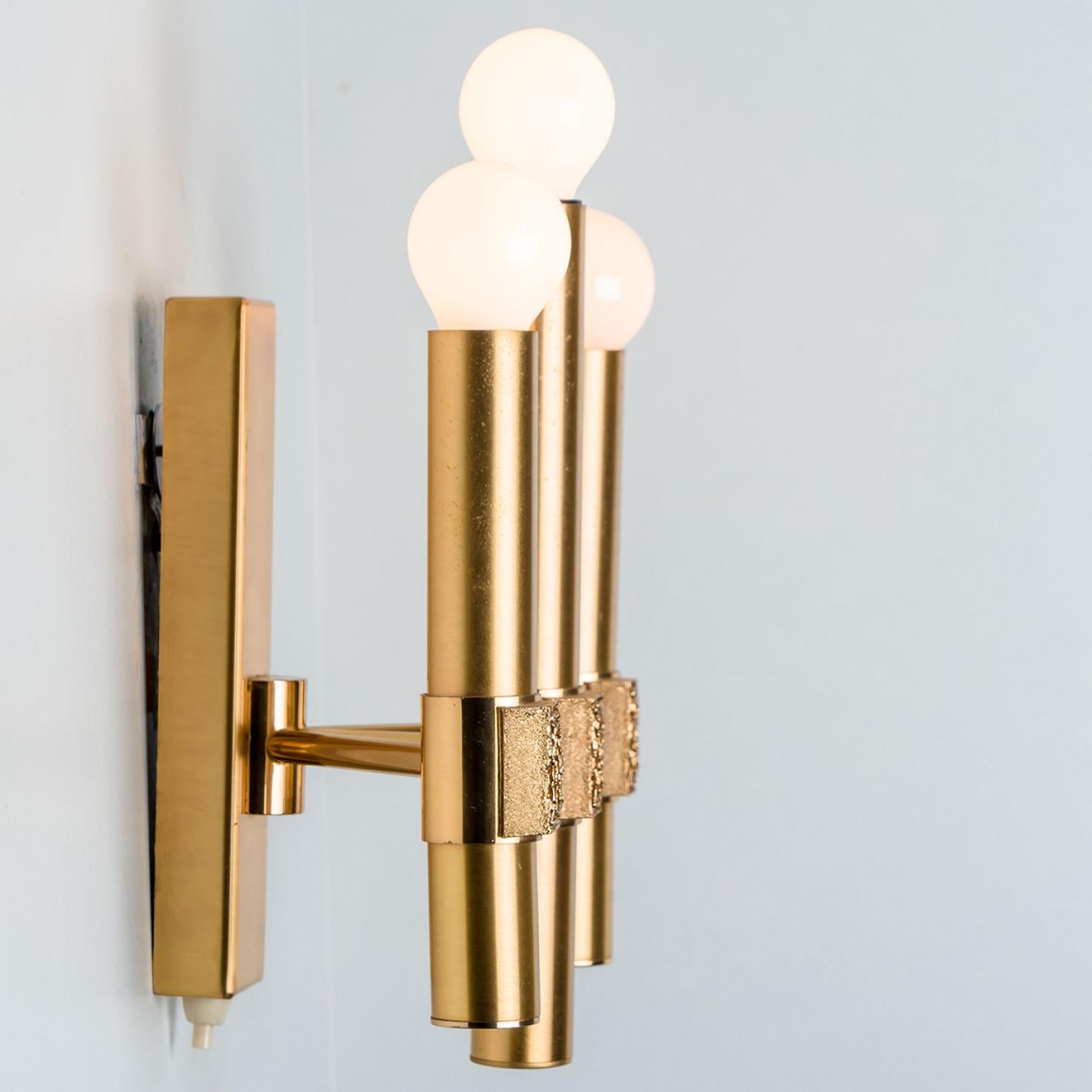 Gold Brass White Glass Wall Light by Angelo Brotto For Sale 1