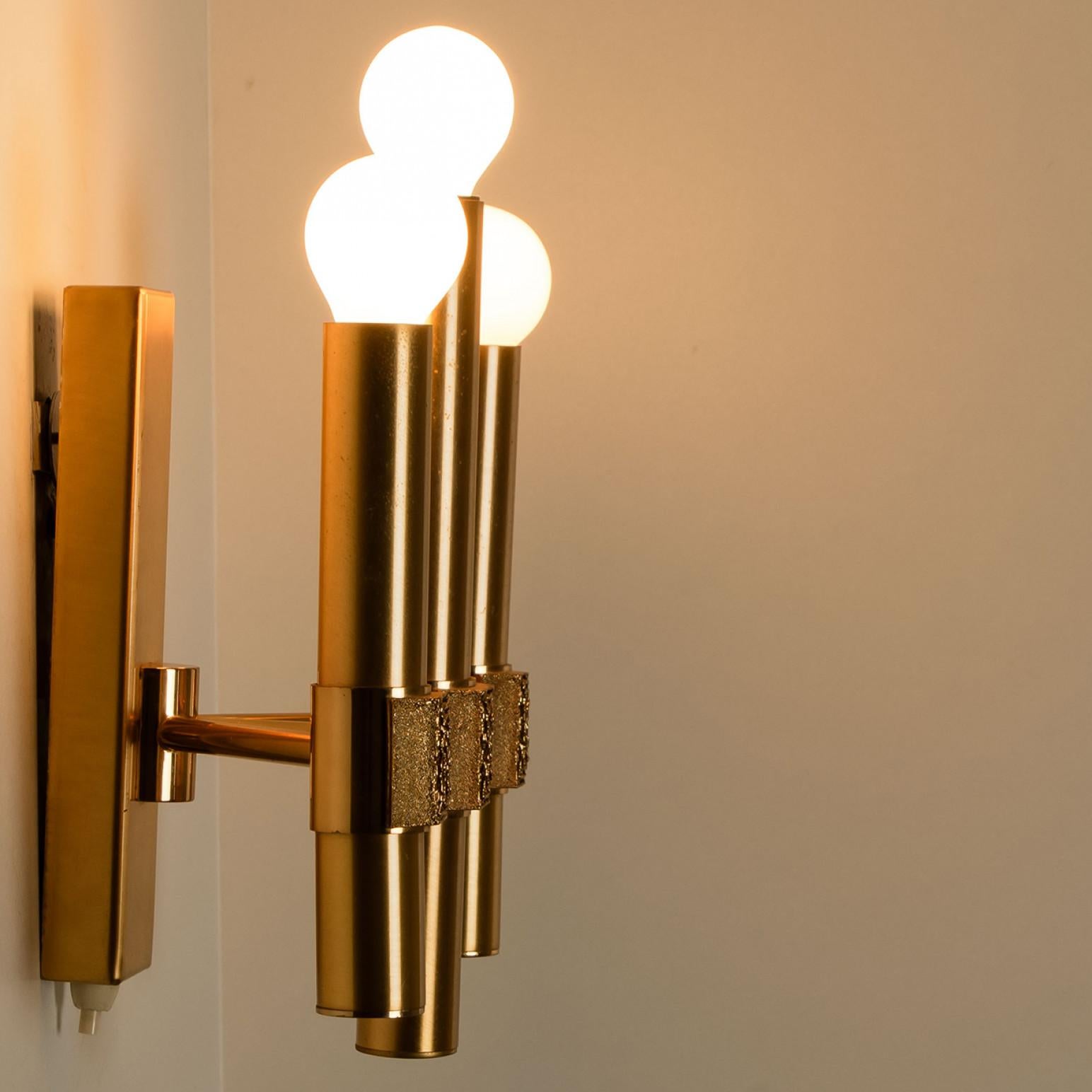 Gold Brass White Glass Wall Light by Angelo Brotto For Sale 2