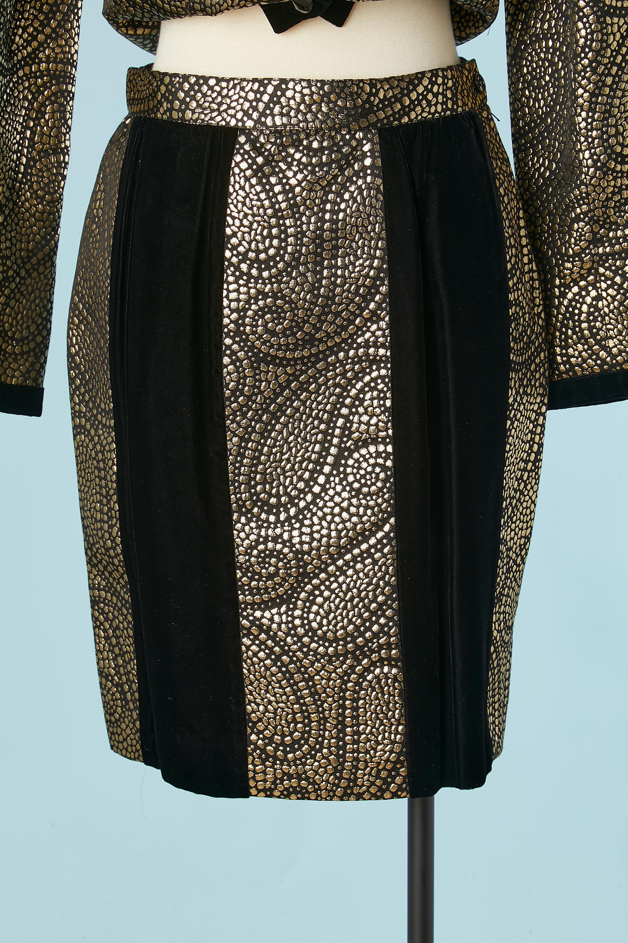 Black Gold brocade and black velvet evening skirt suit Valentino Miss V NEW 