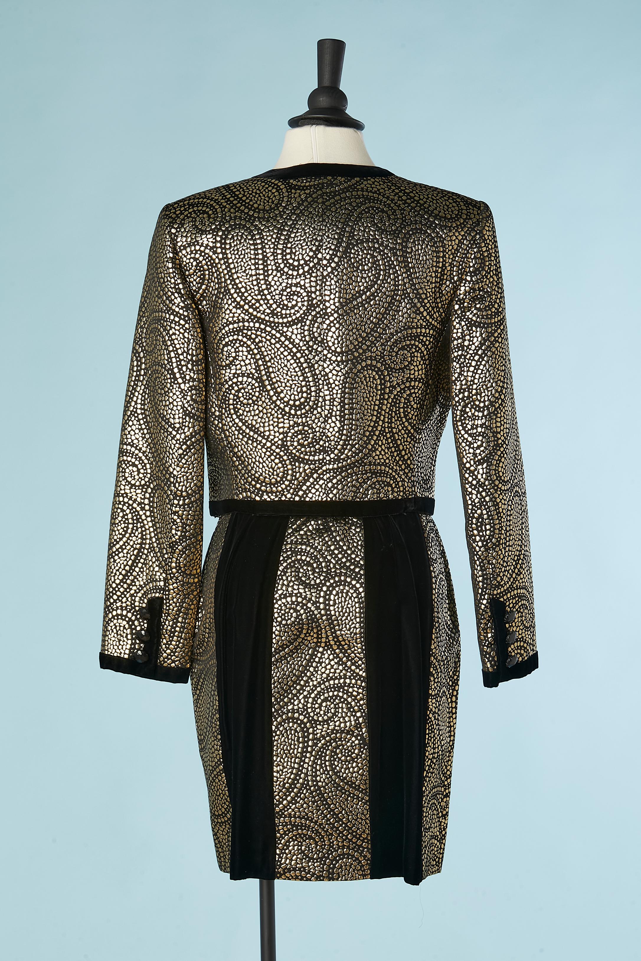 Gold brocade and black velvet evening skirt suit Valentino Miss V NEW  For Sale 1